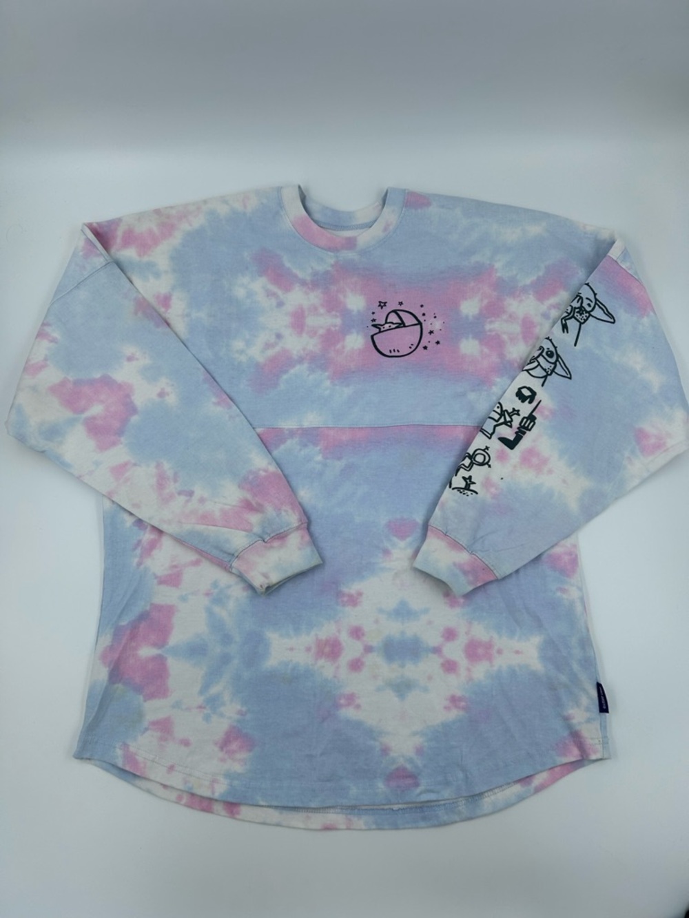 Star Wars Grogu Disney Tie-Dye Long Sleeve Graphic Tee - Pastel Pink & Blue L